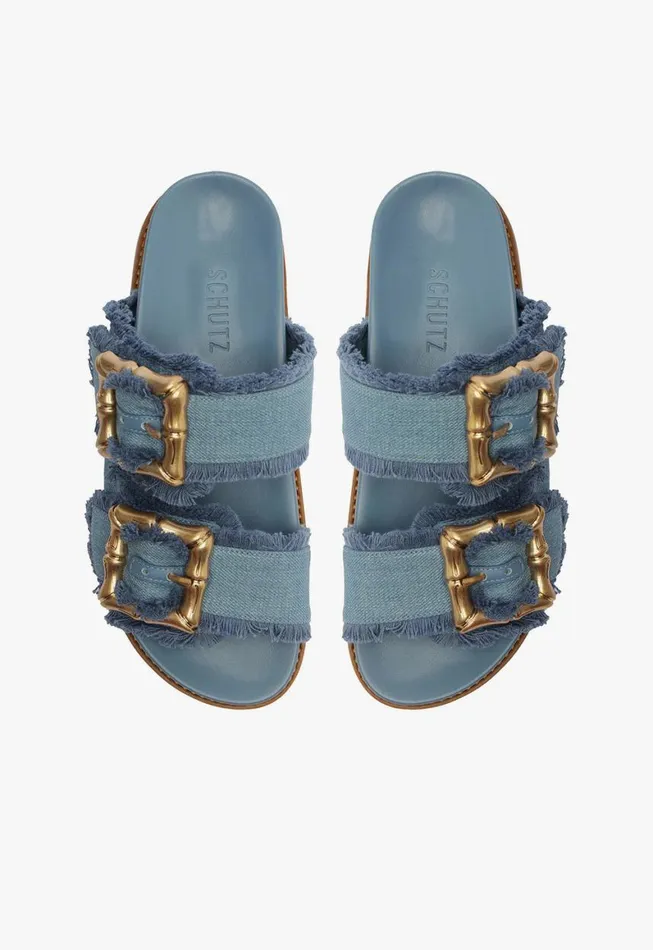 Schutz Shoes Flats Enola Sporty Denim Sandal Summer Jeans 8211 Women