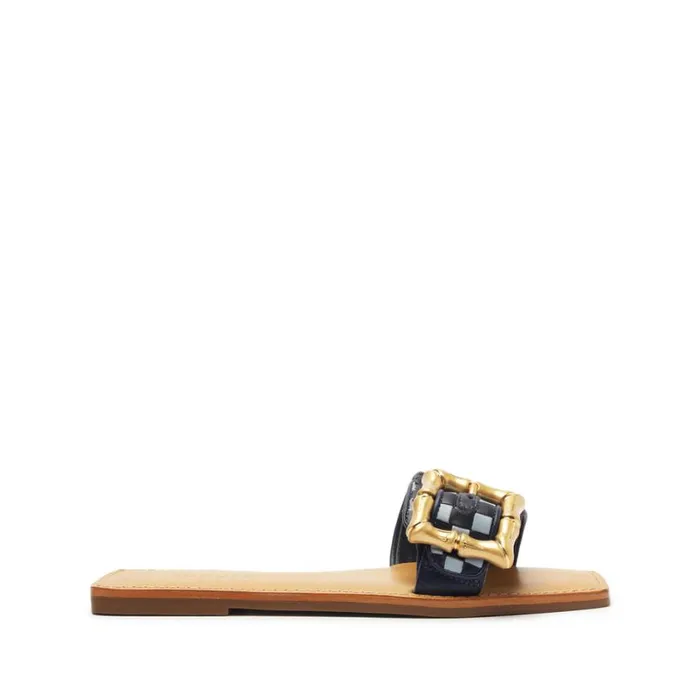 Schutz Shoes Flats Enola Woven Leather Sandal Blue 8211 Women