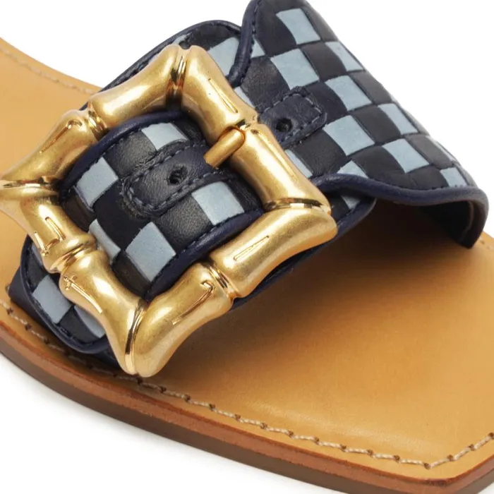 Schutz Shoes Flats Enola Woven Leather Sandal Blue 8211 Women