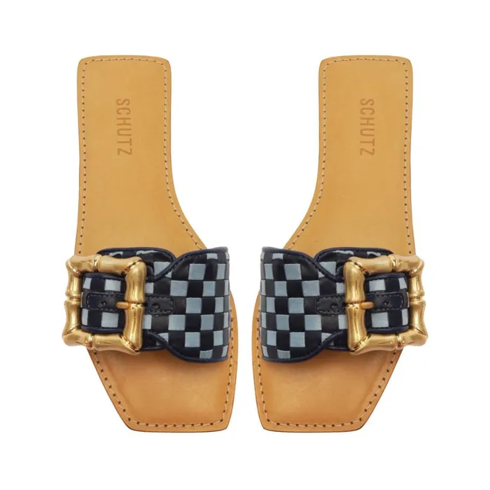 Schutz Shoes Flats Enola Woven Leather Sandal Blue 8211 Women