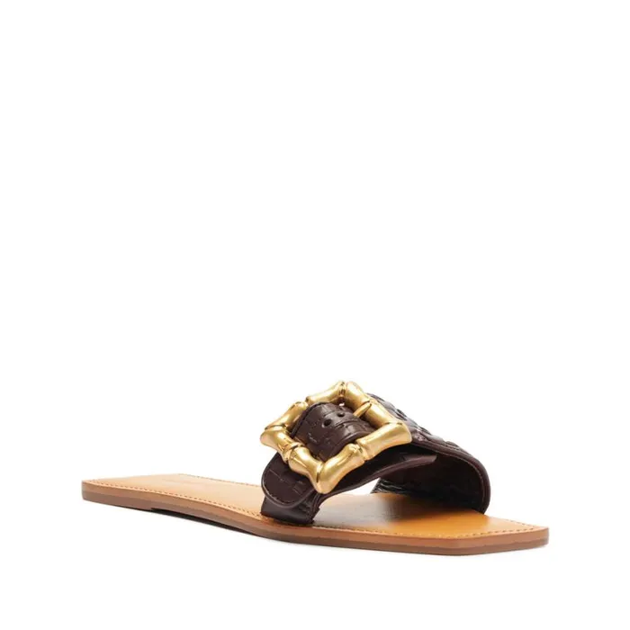 Schutz Shoes Flats Enola Woven Leather Sandal Dark Chocolate 8211 Women