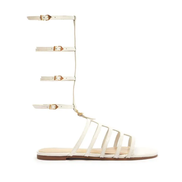 Schutz Shoes Flats Hayden CrocodileEmbossed Leather Sandal Pearl 8211 Women