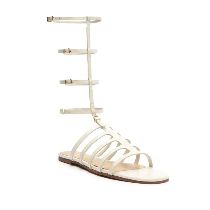 Schutz Shoes Flats Hayden CrocodileEmbossed Leather Sandal Pearl 8211 Women