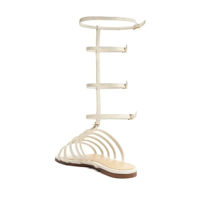 Schutz Shoes Flats Hayden CrocodileEmbossed Leather Sandal Pearl 8211 Women