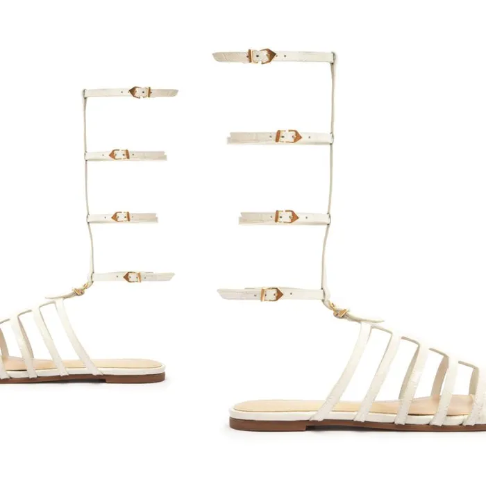 Schutz Shoes Flats Hayden CrocodileEmbossed Leather Sandal Pearl 8211 Women