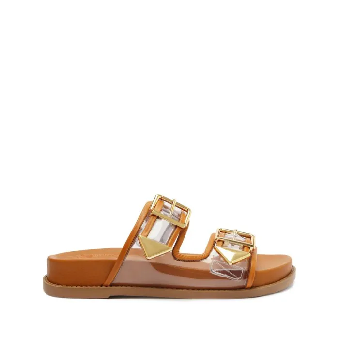 Schutz Shoes Flats Naomi Sporty Vinyl and Metallic Sandal Brown 8211 Women