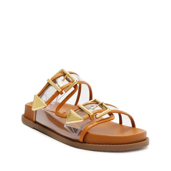 Schutz Shoes Flats Naomi Sporty Vinyl and Metallic Sandal Brown 8211 Women