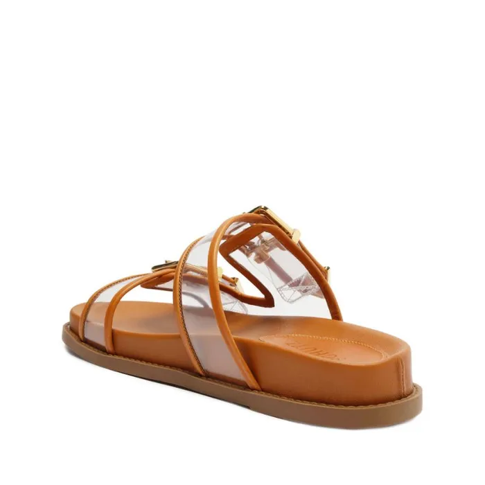 Schutz Shoes Flats Naomi Sporty Vinyl and Metallic Sandal Brown 8211 Women