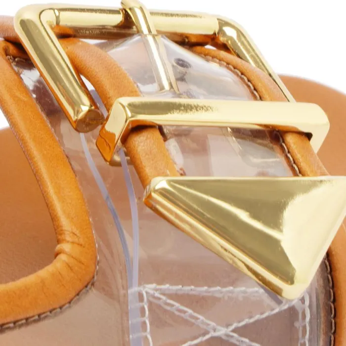 Schutz Shoes Flats Naomi Sporty Vinyl and Metallic Sandal Brown 8211 Women