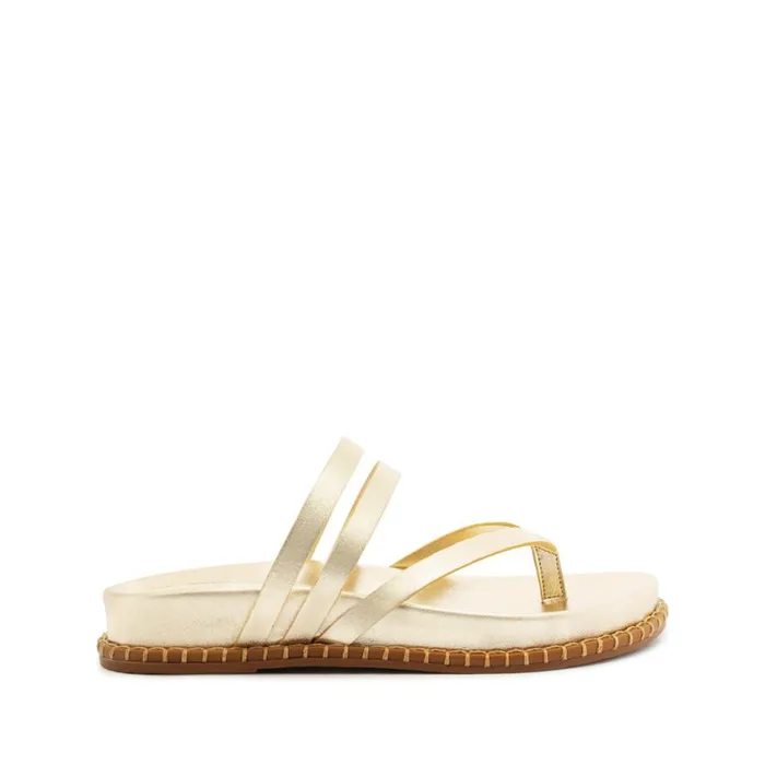 Schutz Shoes Flats Rania Sporty Metallic Leather Sandal Gold 8211 Women
