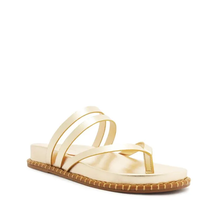 Schutz Shoes Flats Rania Sporty Metallic Leather Sandal Gold 8211 Women