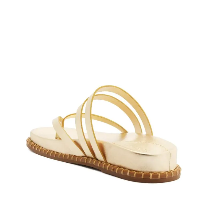 Schutz Shoes Flats Rania Sporty Metallic Leather Sandal Gold 8211 Women