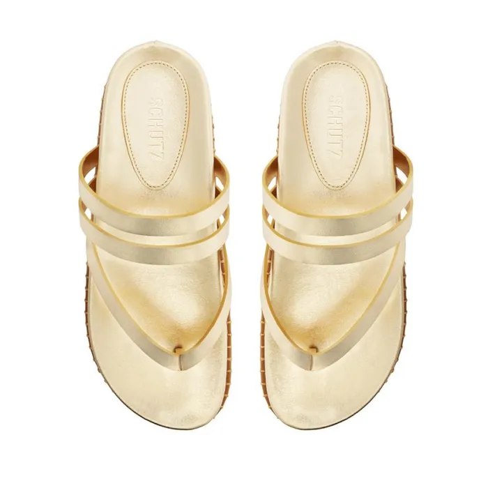 Schutz Shoes Flats Rania Sporty Metallic Leather Sandal Gold 8211 Women