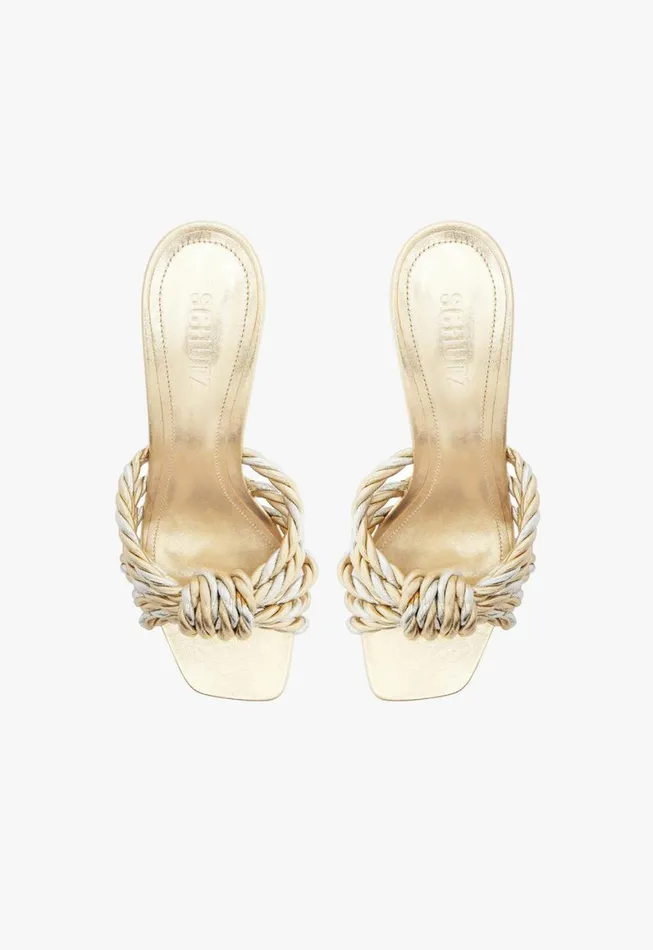 Schutz Shoes Mules Capri Metallic Sandal Silver 8211 Women