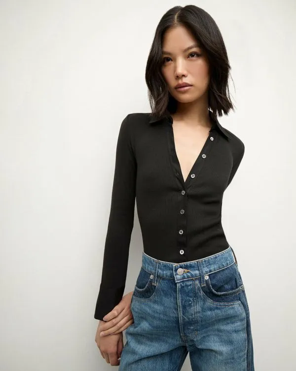 Scottie ButtonDown Shirt Black Women Veronica Beard Tops