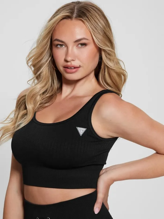 Seamless Ribbed Active Bra Black Women Activewear GUESS Seamless Ribbed Active Bra Black Women Activewear GUESS