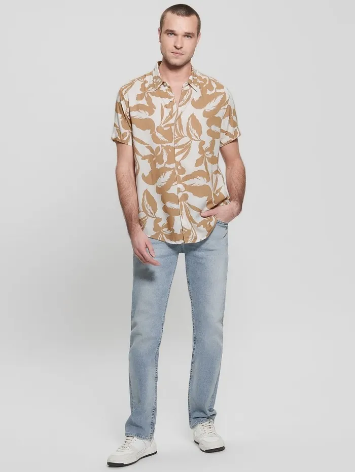 Shirts Eco Rayon Retro Palm Shirt Retro Palm Tan GUESS Men Shirts Eco Rayon Retro Palm Shirt Retro Palm Tan GUESS Men