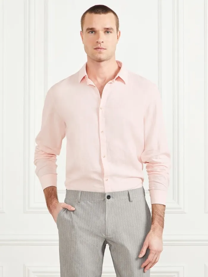 Shirts GUESS Men Eco Joe It LinenBlend Shirt Pink Good Vibes