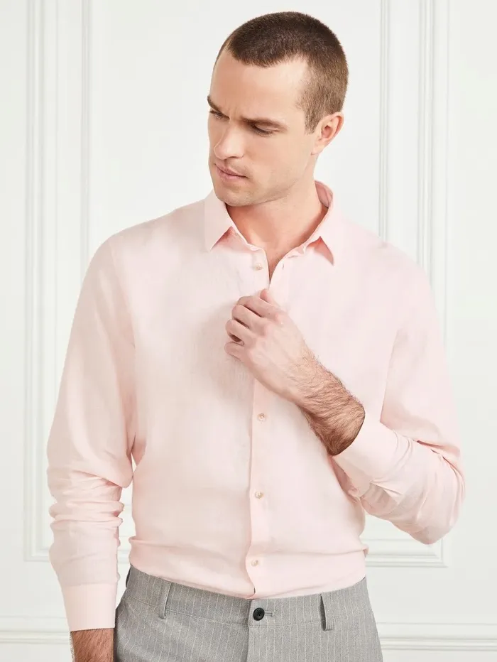 Shirts GUESS Men Eco Joe It LinenBlend Shirt Pink Good Vibes Shirts GUESS Men Eco Joe It LinenBlend Shirt Pink Good Vibes