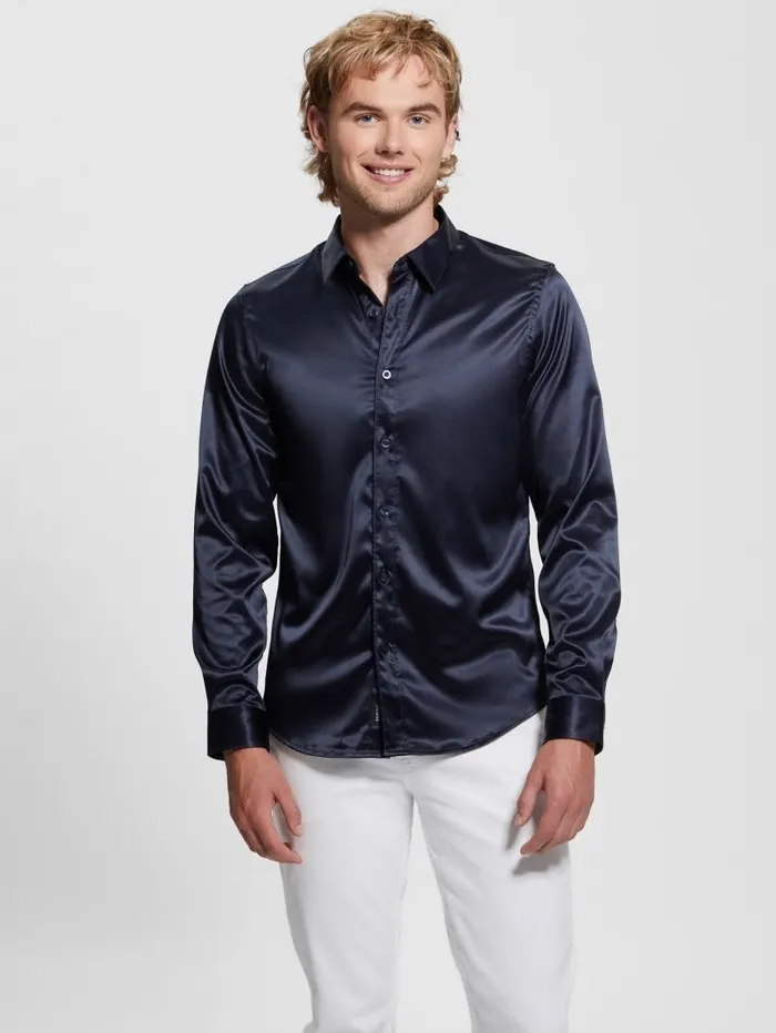 Shirts LongSleeve Regal Shirt Bleu lgant GUESS Men