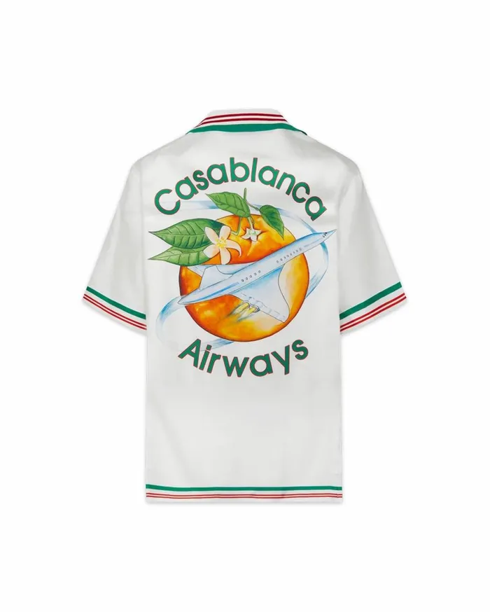 Shirts Men Casablanca Paris Orbite Au Tour De L039Orange Silk Shirt