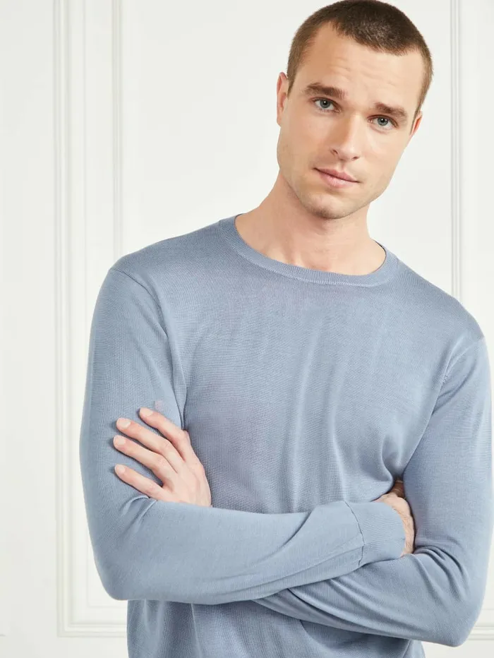Shirts Men Silk Crewneck Sweater Cloudy Sky GUESS