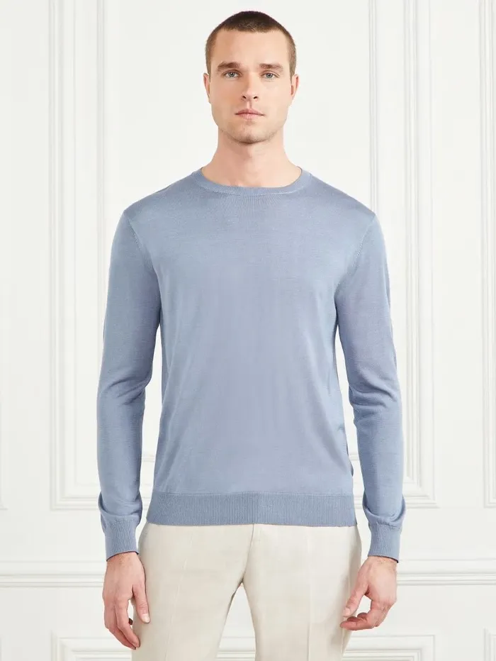 Shirts Men Silk Crewneck Sweater Cloudy Sky GUESS Shirts Men Silk Crewneck Sweater Cloudy Sky GUESS