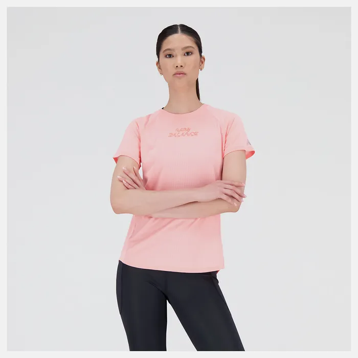 Shirts New Balance Women Printed Impact Run Short Sleeve GRAPEFRUIT HEATHER