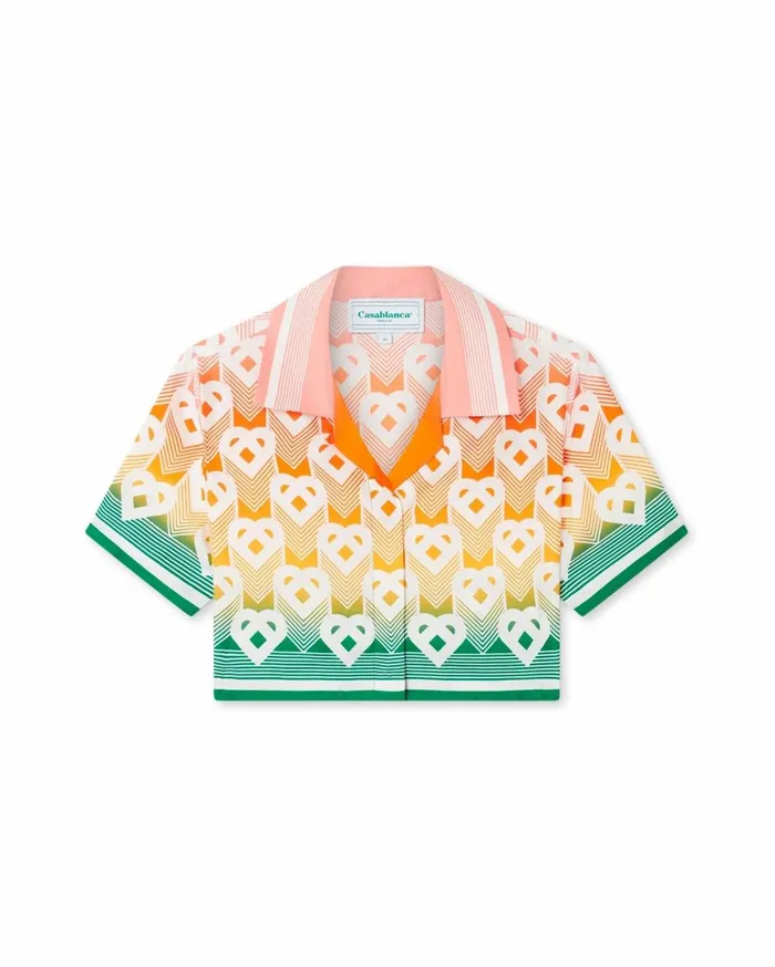 Shirts Women Casablanca Paris Gradient Heart Monogram Cropped Silk Shirt