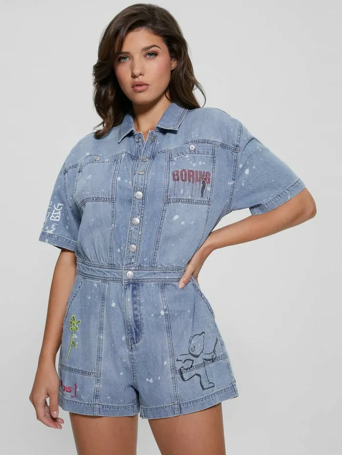 Silvia Denim Graphic Romper Lana Light Women Dresses and Jumpsuits GUESS