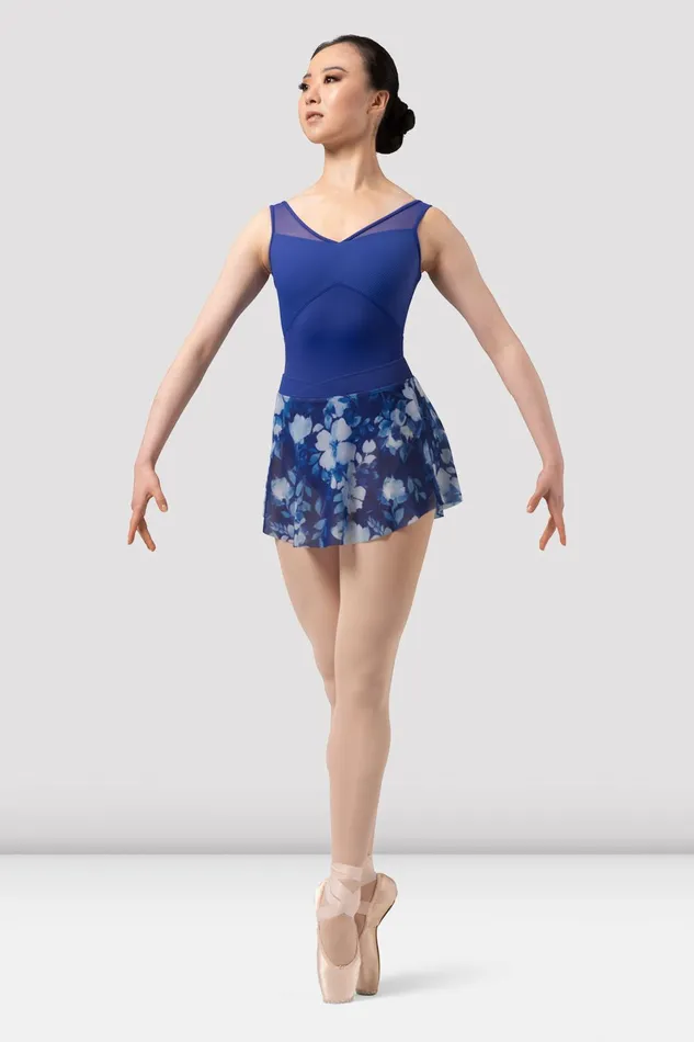 Skirts and Tutus Adult Ladies Mirella Chevron Pull On Skirt Marine Blue Bloch