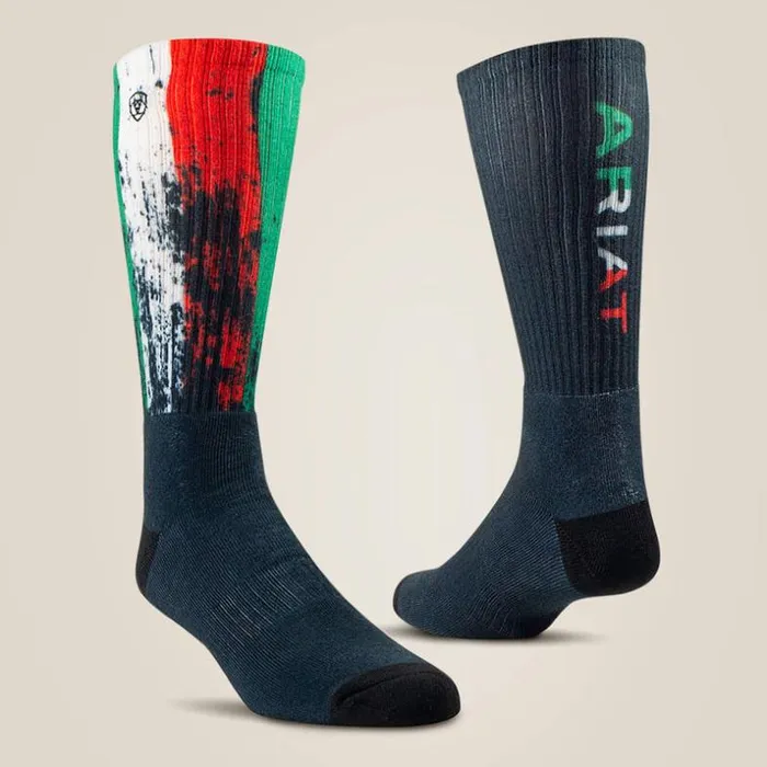 Socks MenWomen Ariat Mexico Graphic Crew Work Sock 2 Pair Multi Black