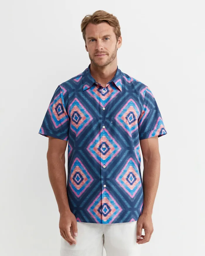 Sportscraft Alf Short Sleeve Liberty Shirt Navy Multi Men Shirts