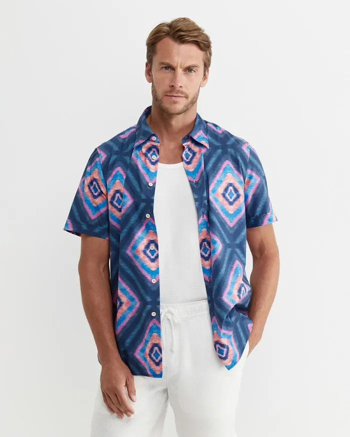 Sportscraft Alf Short Sleeve Liberty Shirt Navy Multi Men Shirts