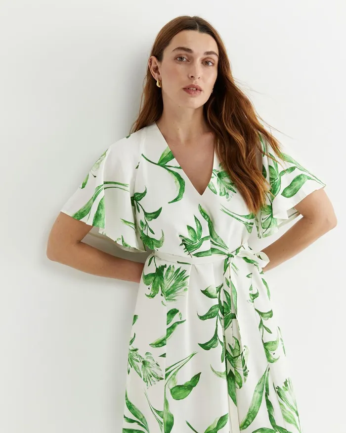 Sportscraft Botanical Silk Blend Midi Dress Green Multi Women Dresses