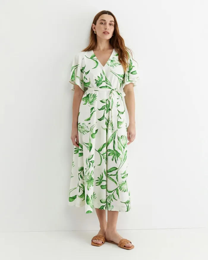 Sportscraft Botanical Silk Blend Midi Dress Green Multi Women Dresses