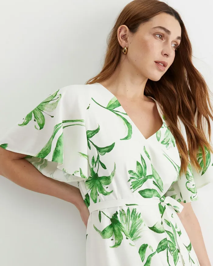 Sportscraft Botanical Silk Blend Midi Dress Green Multi Women Dresses