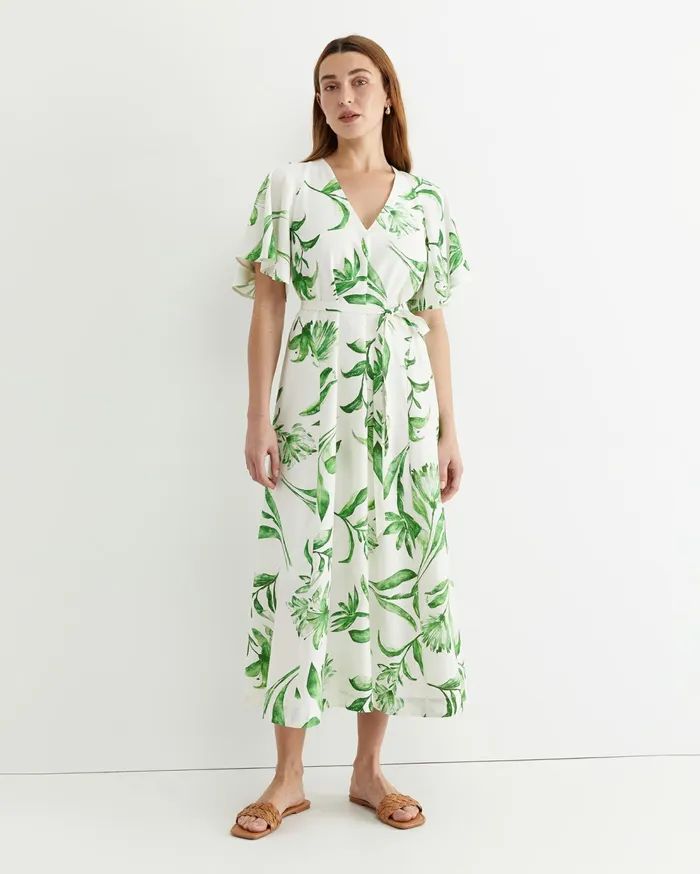 Sportscraft Botanical Silk Blend Midi Dress Green Multi Women Dresses