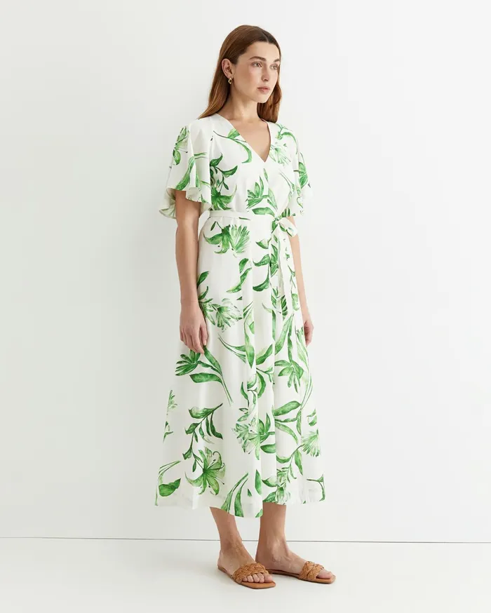 Sportscraft Botanical Silk Blend Midi Dress Green Multi Women Dresses