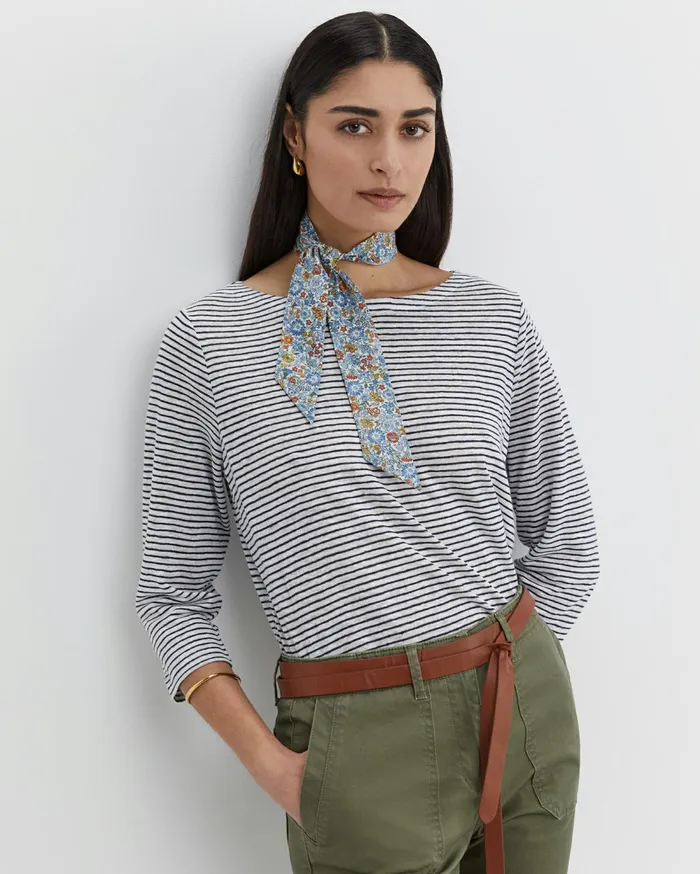 Sportscraft Cecile Linen Top Whitenavy Women Tops and Tees