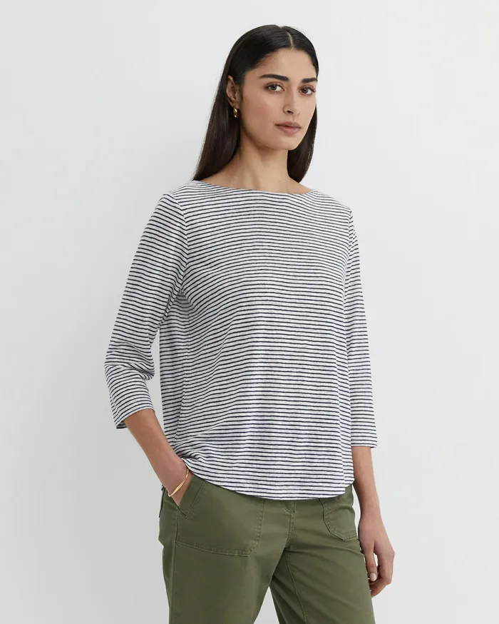 Sportscraft Cecile Linen Top Whitenavy Women Tops and Tees