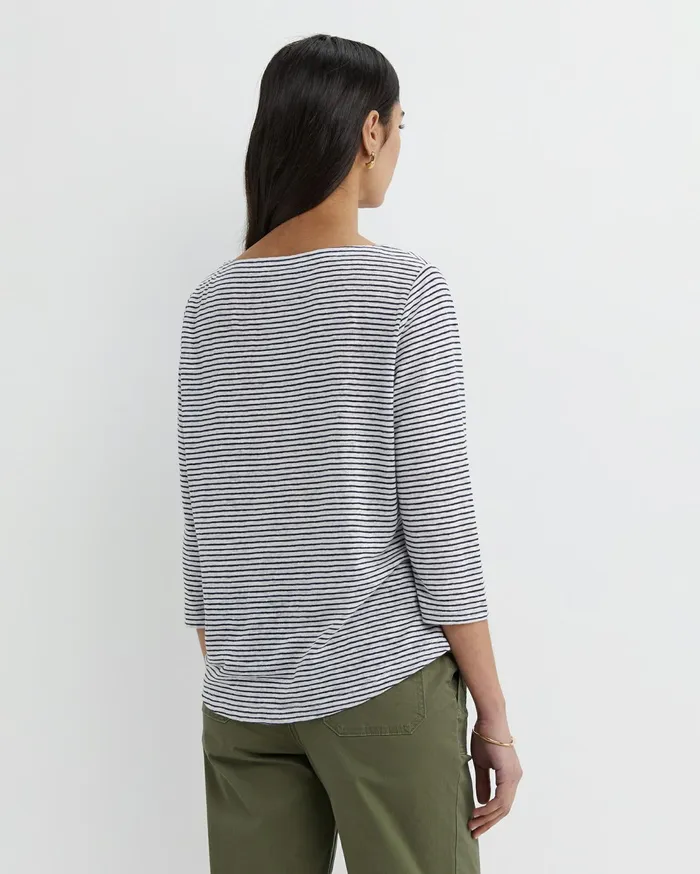 Sportscraft Cecile Linen Top Whitenavy Women Tops and Tees