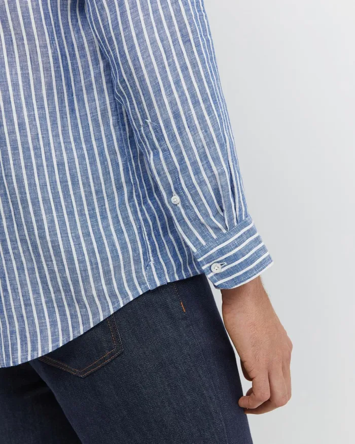 Sportscraft Chalmers Long Sleeve Stripe Linen Shirt Bluewhite Men Shirts