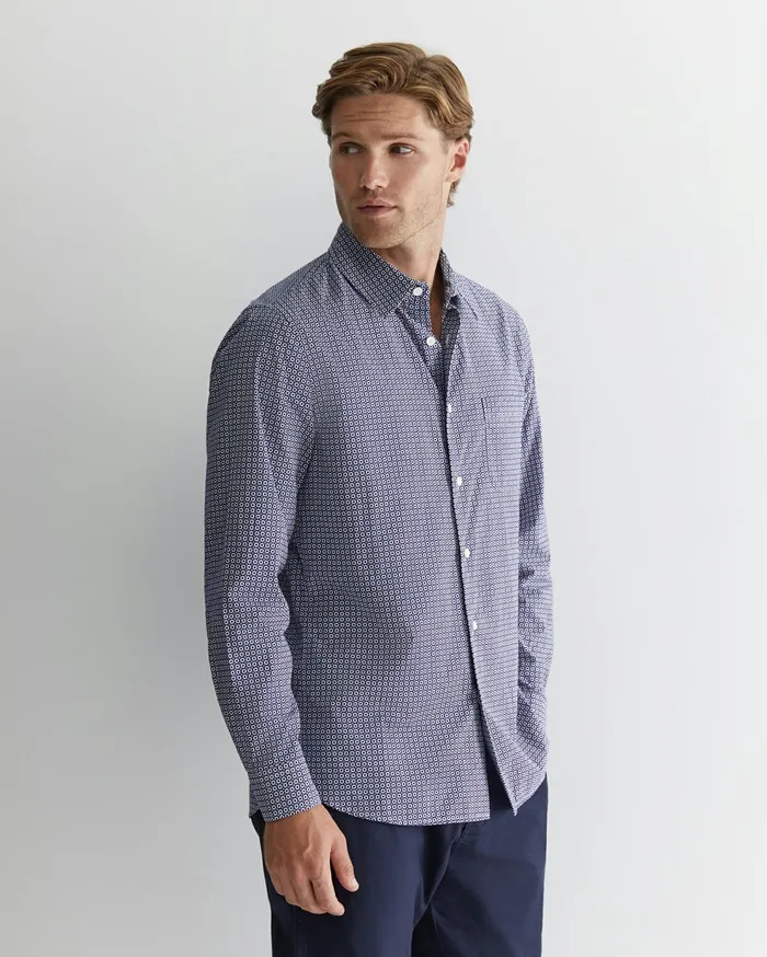Sportscraft Claremont Print Shirt Ball Point Blue Men Shirts
