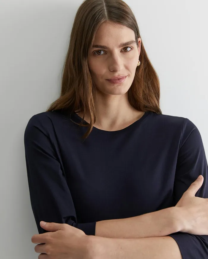 Sportscraft Cotton Crew 3 Quarter Sleeve TShirt Navy Women Tops and Tees