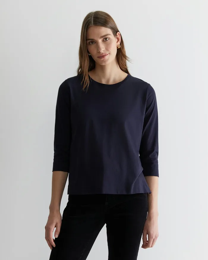 Sportscraft Cotton Crew 3 Quarter Sleeve TShirt Navy Women Tops and Tees