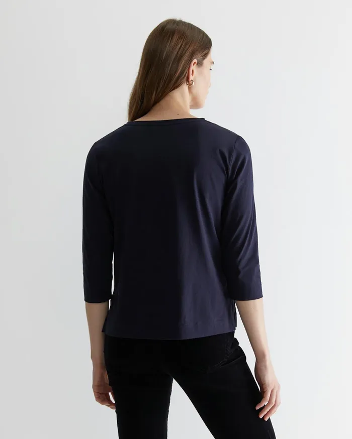 Sportscraft Cotton Crew 3 Quarter Sleeve TShirt Navy Women Tops and Tees