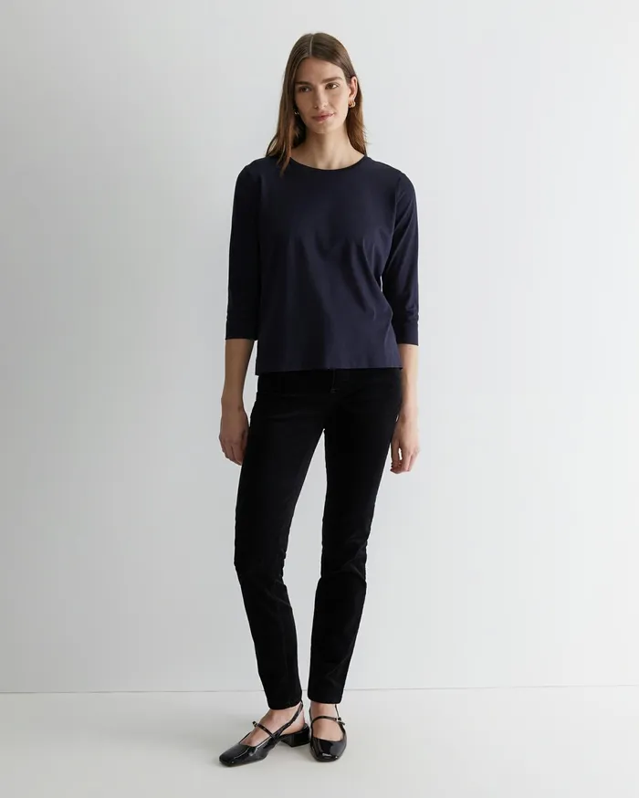 Sportscraft Cotton Crew 3 Quarter Sleeve TShirt Navy Women Tops and Tees
