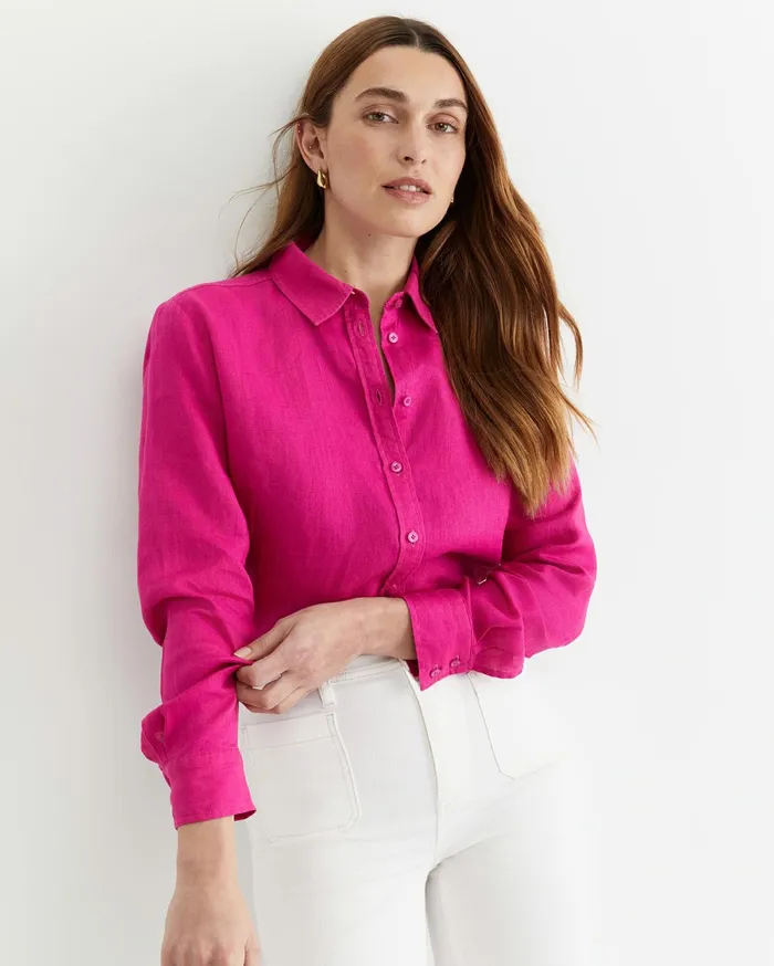 Sportscraft Dahlia Long Sleeve Linen Shirt Berry Women Shirts