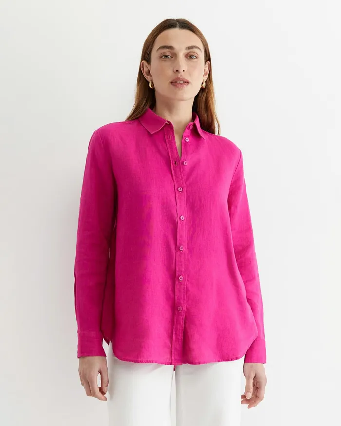 Sportscraft Dahlia Long Sleeve Linen Shirt Berry Women Shirts